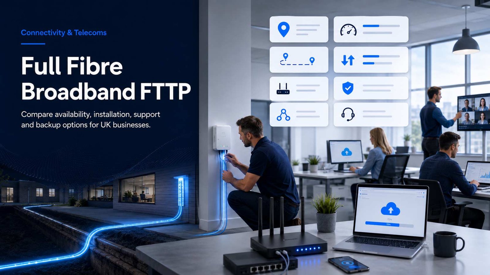Compare full fibre broadband FTTP providers for UK businesses