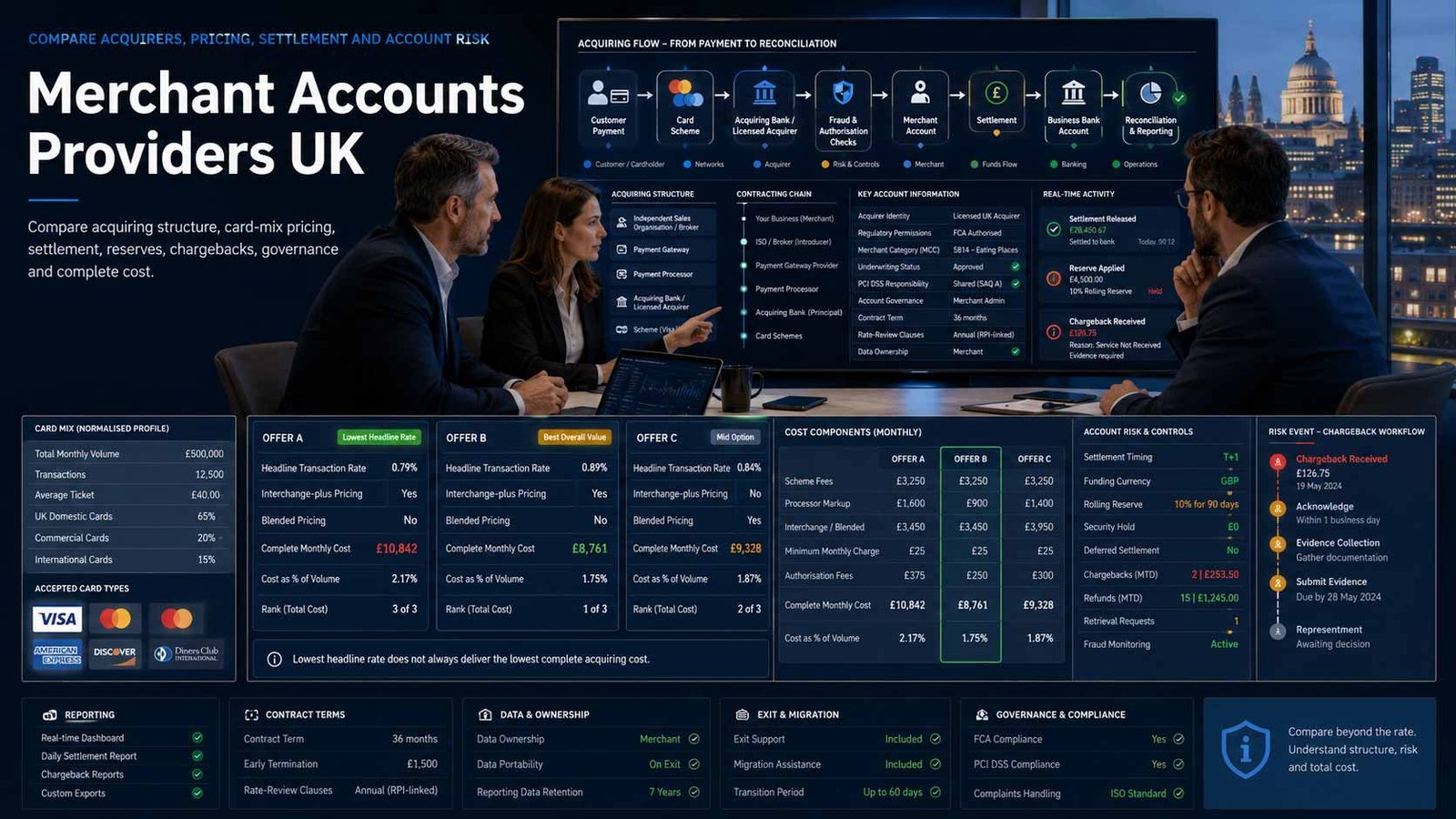 Compare Merchant Accounts Providers UK Merchant acquiring, card-payment settlement and financial reporting for a UK business