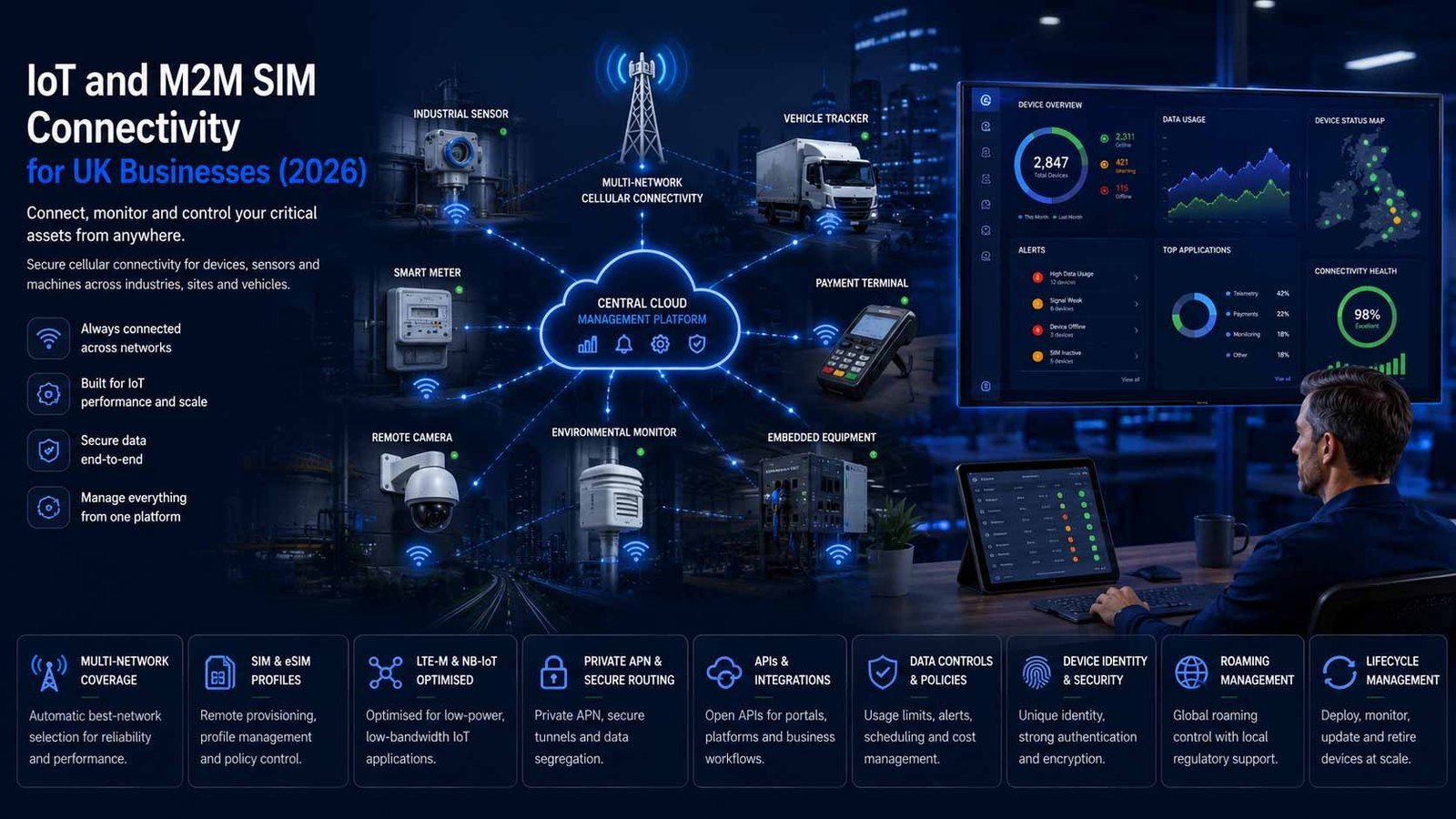 IoT and M2M SIM connectivity for connected business devices