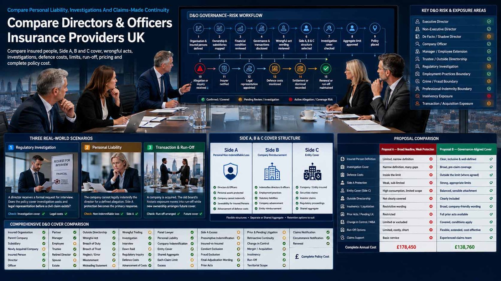 UK company directors comparing directors and officers insurance providers, personal liability, investigations, defence costs and run-off