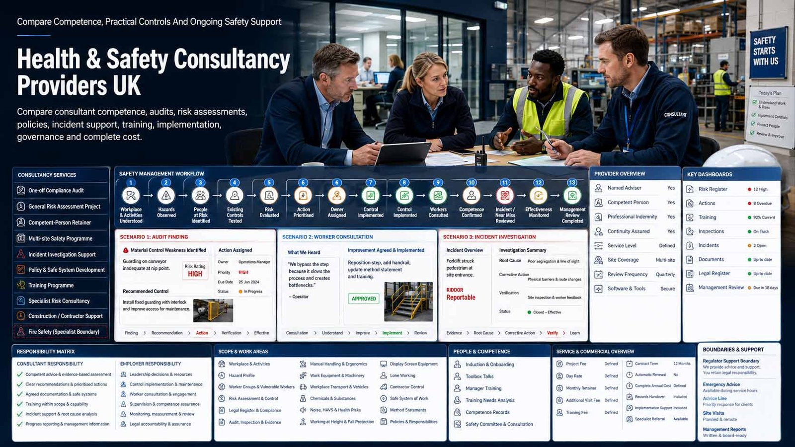 Compare Health and Safety Consultancy Providers UK UK business comparing health and safety consultants, risk assessments, audits, training and competent-person support
